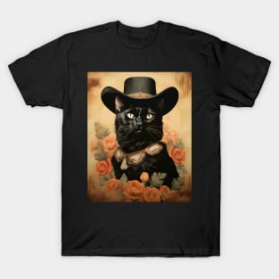 Retro Vintage Cowboy Black Cat - Whiskered Wild West Adventure T-Shirt